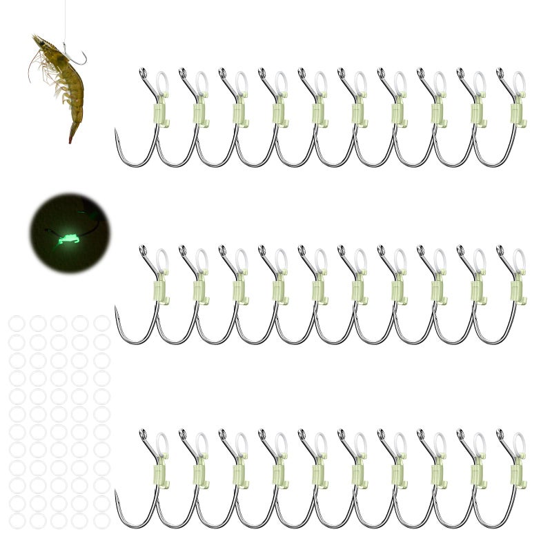 KANAMA Luminous Live Shrimp Hooks,Carbon Steel Barbed with Holes,Bass Fishing Hooks,That Can Adapt to Various Fishing, Small, 30 Pcs - Image 1
